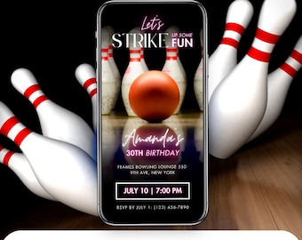 Adult Bowling Party Birthday Editable Invitation Digital Invite Neon Invitation Sports Strike Up Some Fun Instant Download