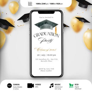 Watercolor Graduation Party Invitation Template: Class of 2025 (Digital Download)