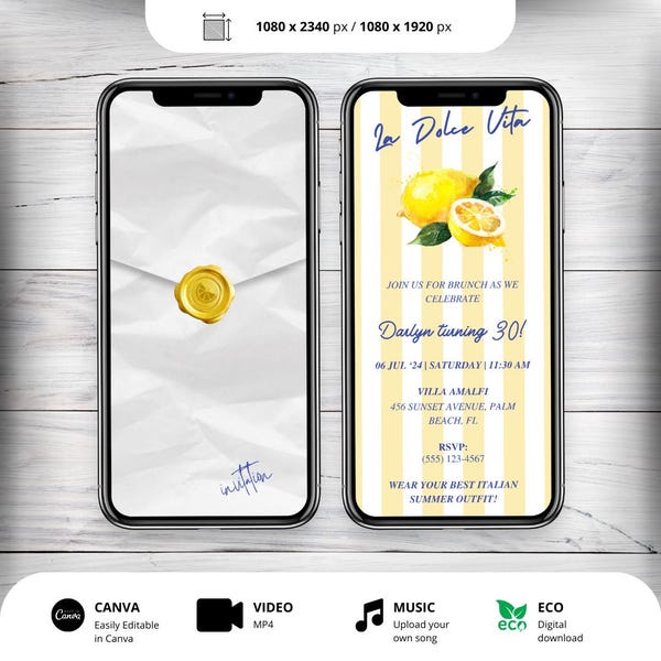 Invitación de cumpleaños animada con diseño de limón: La Dolce Vita Italian Summer Evite (Descarga digital)