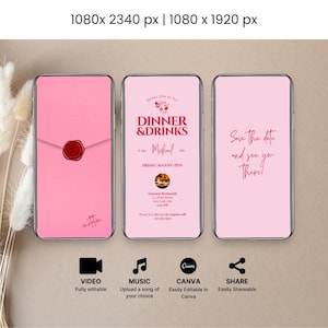 Pink Dinner & Drinks Invitation: Minimalist Video Party Invite (Digital)