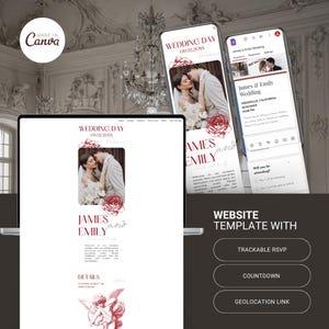 All-in-One Wedding Website Canva Template with Countdown Timer, RSVP Tracking, and Online Registry Form, Minimalist Design Digital Invite