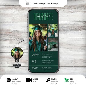 Green Graduation Party Invitation Template: Modern Photo Invite (Digital Download)