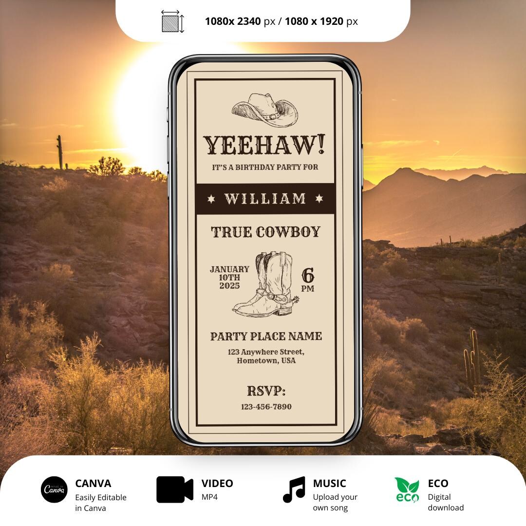 Animated Cowboy Birthday Invitation: Vintage Western Rodeo Evite ...
