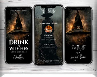 Animated Drink Up Witches | Birthday Party Invitation | Digital Evite | Editable Online Invite | Instant Download, Girls Night Out Invite