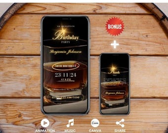 Whisky 50e verjaardagsuitnodiging - geanimeerde digitale Evite