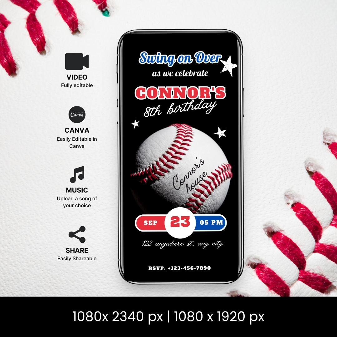 Animated Baseball Birthday Invitation: Editable Sports Party Template ...