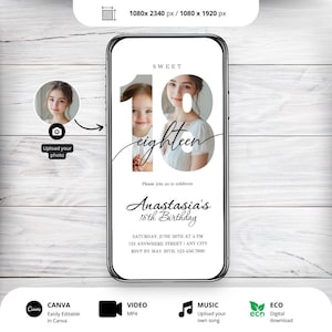 Animated Eighteenth Birthday Party Invite 18th Birthday Boho Invitation Eighteen Year Old Digital Editable Template With Photo