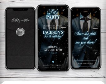 Men's Suit Birthday Invitation: Animated Formal Attire (Digital Video Template)
