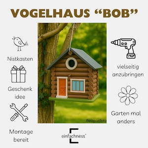3D-geprint vogelhuisje in blokhutstijl | Decoratief nestkastje voor in de tuin | Uniek cadeau-idee voor natuurliefhebbers | Klaar om te monteren