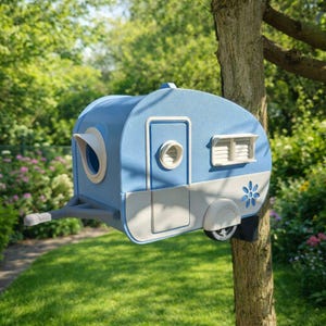 Vogelhaus Camper | Nistkasten Camping Anhänger Design | Vogelhäuschen | Geschenkidee Geburtstag | INKL. SCHRAUBEN | Frühling Garten Deko