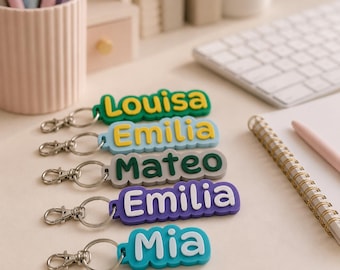 Personalisierter Schlüsselanhänger Name, Geschenk Kinder Schule Verein Kollegen, inkl. Ring und Karabiner, Wunschtext