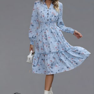 Robe midi d'été à fleurs pour femme, robe décontractée imprimée à col en V, robe de plage d'été bohème, robe de soirée ample et élégante image 2