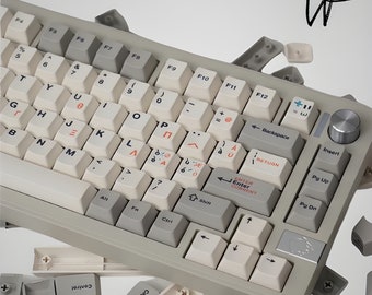 136 Mechanical Keyboard Keycaps, Cherry Profile, PBT Keycaps, Gray And White color, for 61/64/68/96/98/104/108