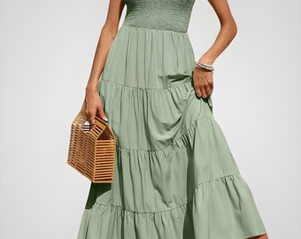 Kleid für Frauen, Boho Maxikleid, langes Kleid mit Blumenmuster, Boho Strandkleid, elegantes Sommerkleid, Sommer-Maxikleid