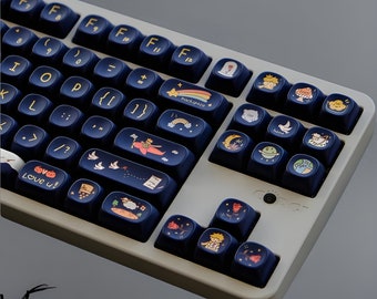 129 Stück Tastatur-Tastenkappen, MOA-Tastenkappen, Kirschprofil, MX-Schalter, PBT-Tastenkappen, Farbsublimation, Gaming-Tastenkappen, niedliche Tastenkappen