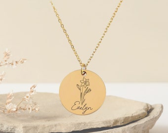 Birth Flower Necklace, Valentines Day Gift, Gold Necklace for Daughters, Personalized Jewelry, Birthday Gift, Mother Daughter Necklace