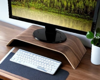 Computer Monitor Wood Stand-Universal Desk Monitor Holder - Desktop Dock Wooden Mount Display Riser for iMac PC TV Notebook Laptop - Walnut