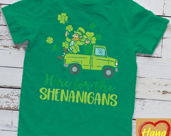 Here For The Shenanigans Leprechaun Truck St Patricks Day T-Shirt