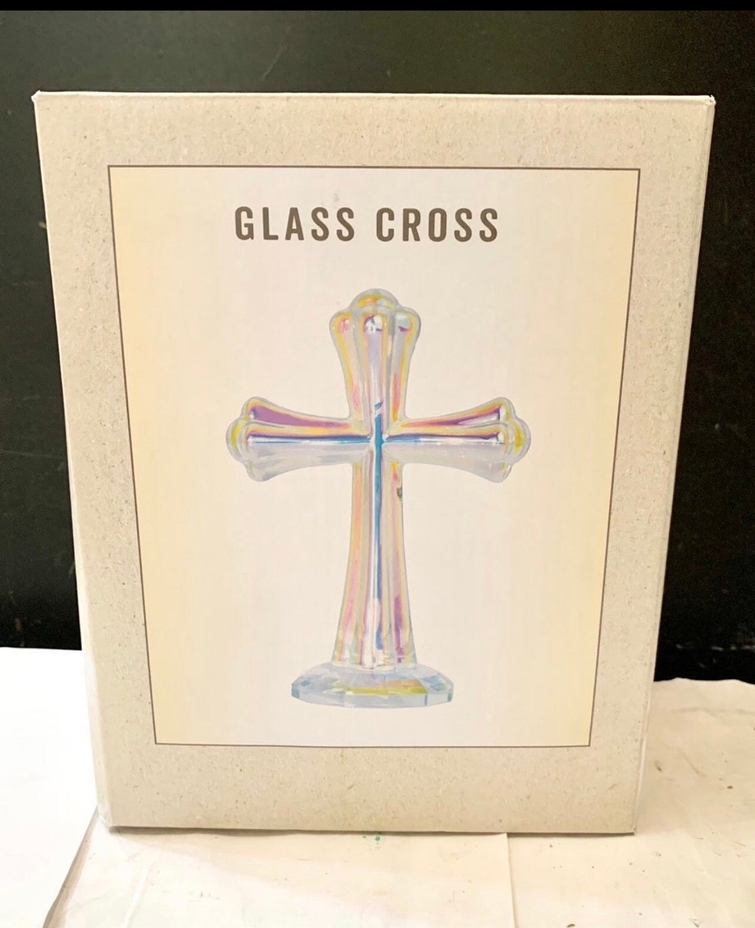 Vintage Rare Rainbow Colored Glass Cross Figurine Hand Blown Glass