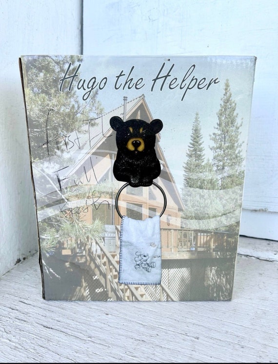 Hugo The Helper – Schwarzer Bär Als Toilettenpapierhalter, Handbemalt & Montagefertig