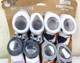 Piper & Jax Animal Print Baby Newborn Socks 0-12 Months 4 Pair Pack Unisex - Baby Socks - Newborn Socks - Toddler Socks