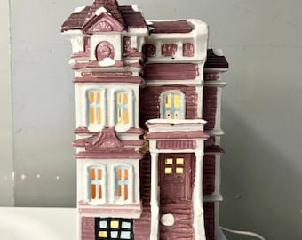 Vintage 1986 Yuletide Ceramic “Victorian House” Lighted Snow Covered Village House Lighted House Christmas Village Rare Retired