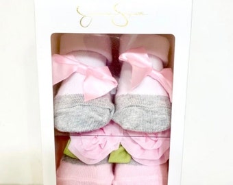 Jessica Simpson Baby Socks Newborn 0-12 Months Pink Floral Bow 2 Pack Girls Socks NIB