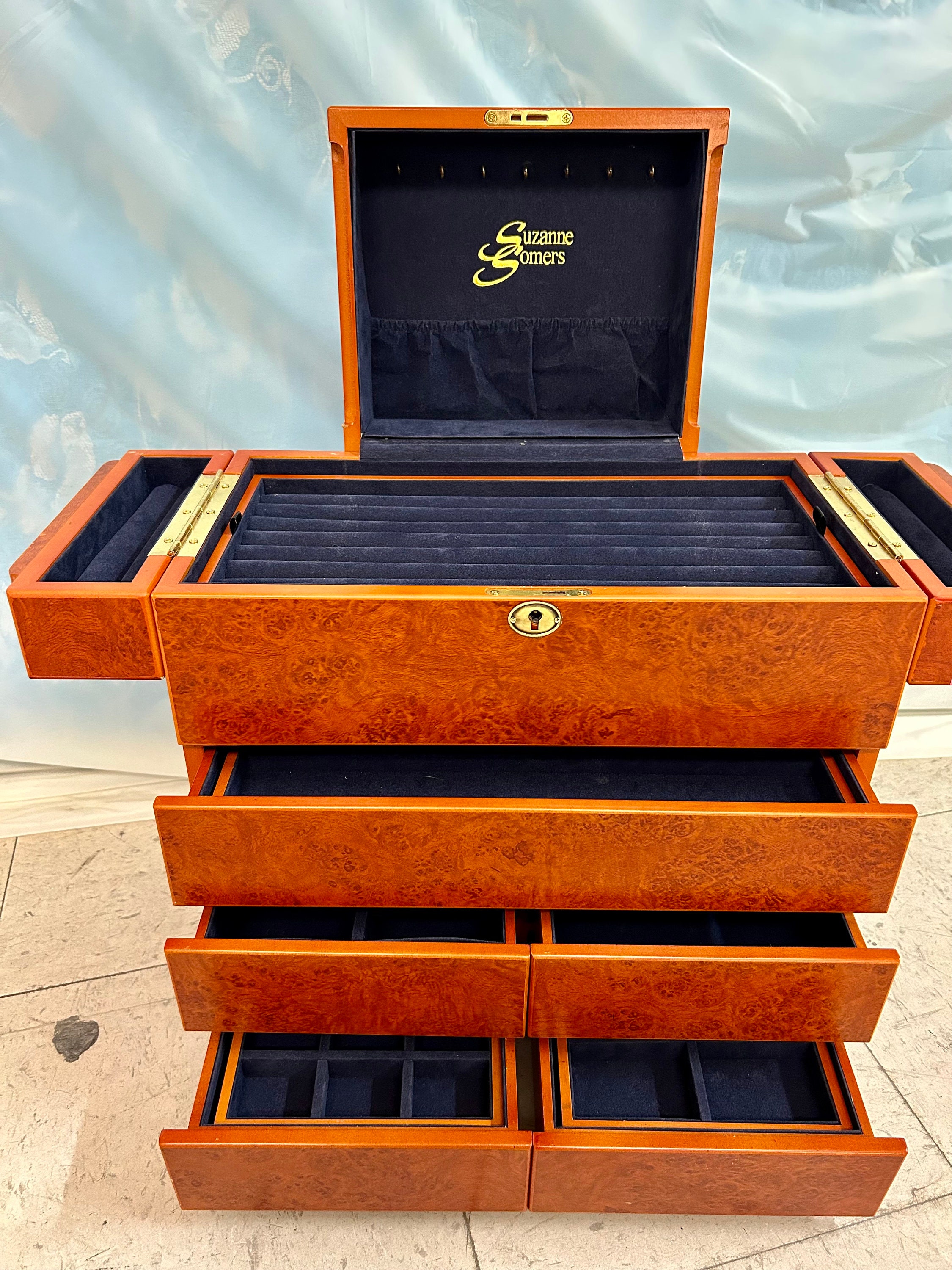 Suzanne Somers Collection Rare, Burled Maple Wood Jewelry Armoire