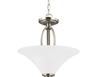 Sea Gull Generation Lighting Brushed Nickel Light Fixture Frosted Glass Pendant Hanging Light Chandelier Home Lighting