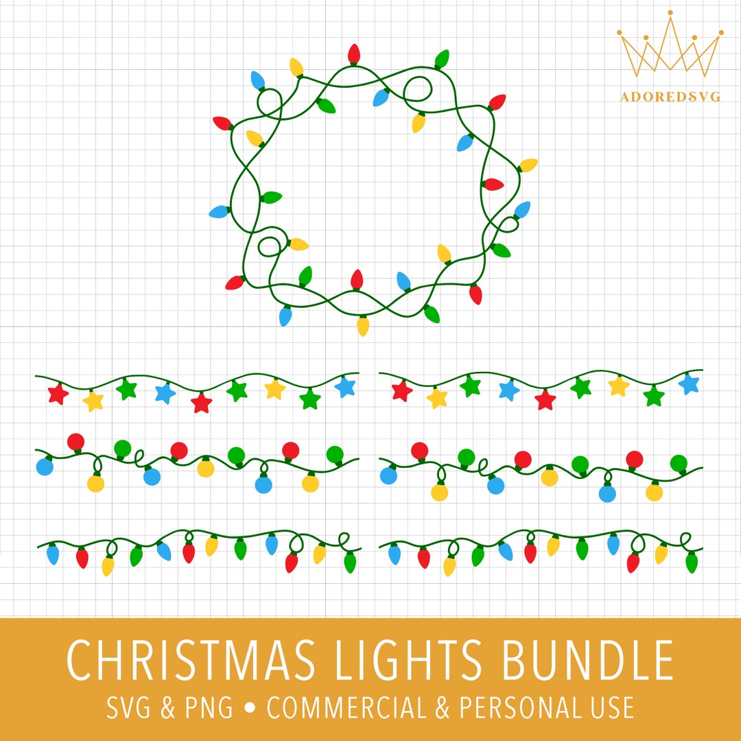 Christmas Lights SVG Bundle Frame Wreath With Light Bulbs in Colors
