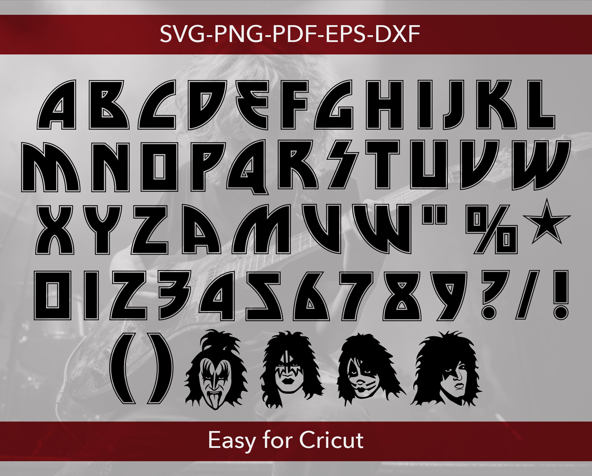 Rock Font Svg, Metal Rock Font Svg, Kiss Band Shirt Svg, Kiss Band Font