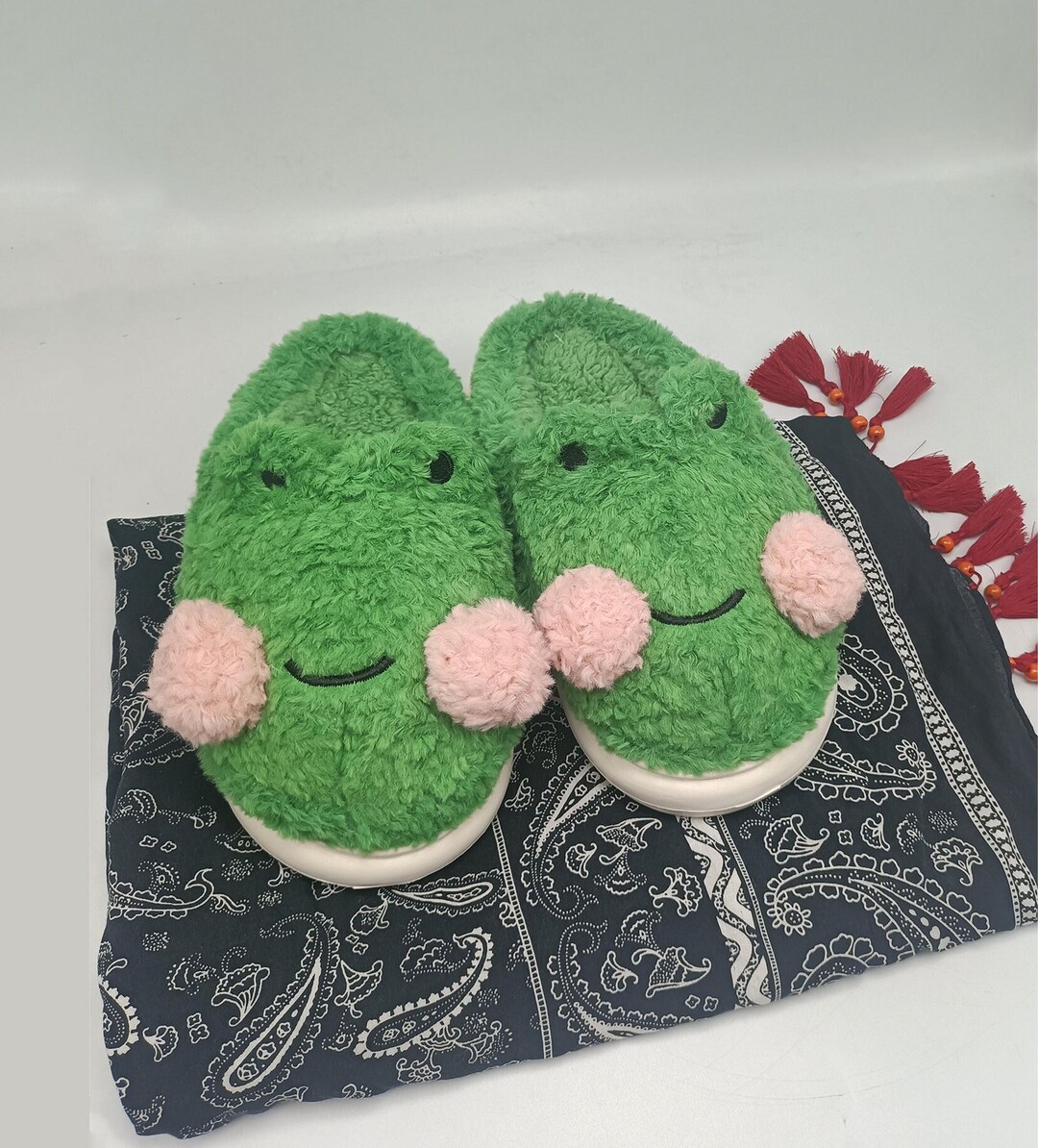 Furry Frog Slippers, Funny Home Slippers, Kawaii Winter Slippers, Cute