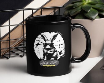 Black glossy mug | cool bunny with sunglasses | coffee mug | Ultimate Rabbit | Hop to the Future!