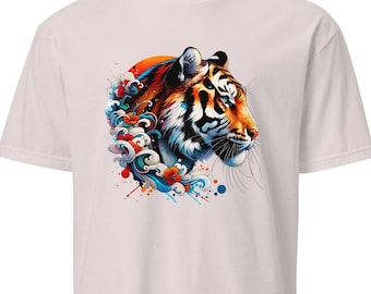 Tiger T-Shirt | Tiger Design in Japanese Style | Short-Sleeved Unisex T-Shirt | Japanese Tiger | Big Cat