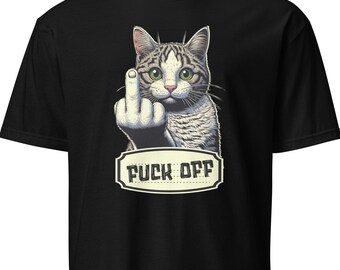 Piss off | Unisex T-shirt | Funny cat | Funny cat T-shirt | Cat giving the middle finger | Vintage style design
