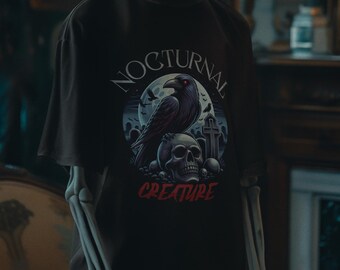 Nocturnal Creature | Classic Unisex T-Shirt | Black T-Shirt | Raven on Skull | Gothic | Nocturnal Creature