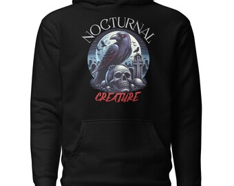 Nocturnal Creature | Unisex Hoodie | Raven on Skull | Gothic