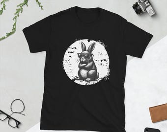 Rabbit with sunglasses | Black T-shirt | Cool rabbit | Unisex T-shirt
