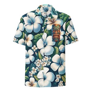 Shirt with hibiscus flowers and plumeria | Unisex button-up shirt | Hawaiian shirt | Hawaiian-style shirt | Summer shirt | Lightweight, soft shirt