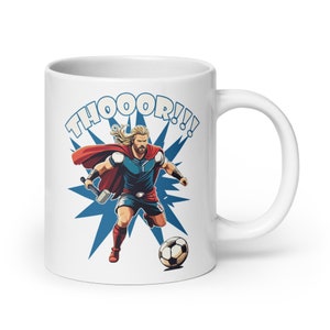 Football Thor! | White, shiny mug | Thor scores a goal! | Funny football mug