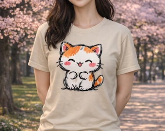 Cat T-Shirt | Short-Sleeved Unisex T-Shirt | Anime Cat | Cartoon Cat