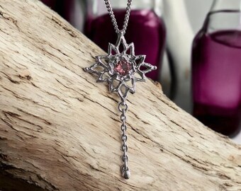 watermelon tourmaline north star pendant, star necklace, tourmaline necklace, flower necklace, pink tourmaline fairy necklace