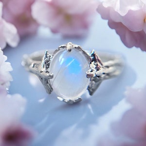 moonstone ring, moon ring, star ring, moonstone fairy ring, tree branch ring, nature inspired engagement ring