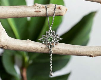 peridot fairy necklace, flower necklace, north star pendant, handmade silver star necklace, peridot jewelry