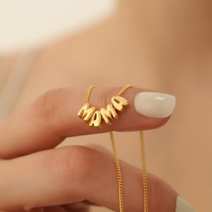 Collar de madre con letras de burbujas en 3D, collar de mamá con letras de globo, collar de mamá con letras de hojaldre, collar de mamá con letras en negrita de moda, regalo para mamá