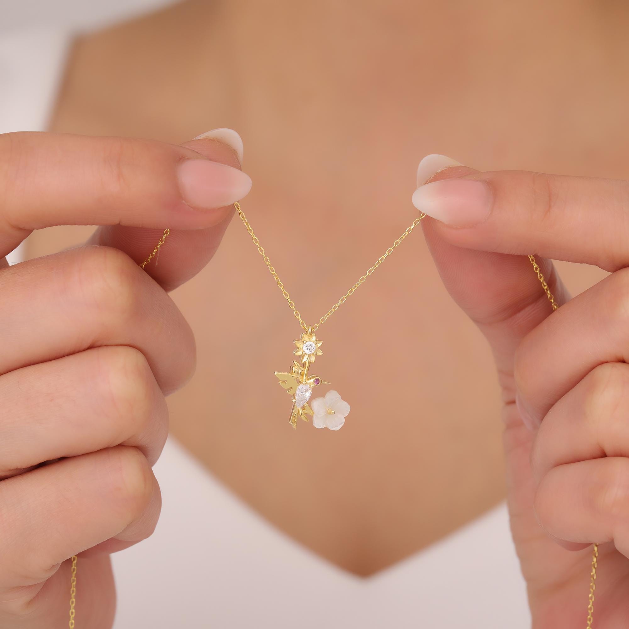 Bolelis Sterling Silver Hummingbird Necklaces for Women - Gold Plated