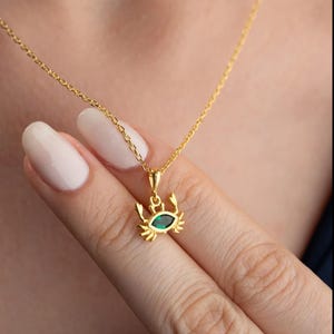 Minimalist Crab Necklace, Sterling Silver Crab Pendant with Gemstone, Dainty Ocean Jewelry, Zodiac Cancer Gift, July Birthday Gift
