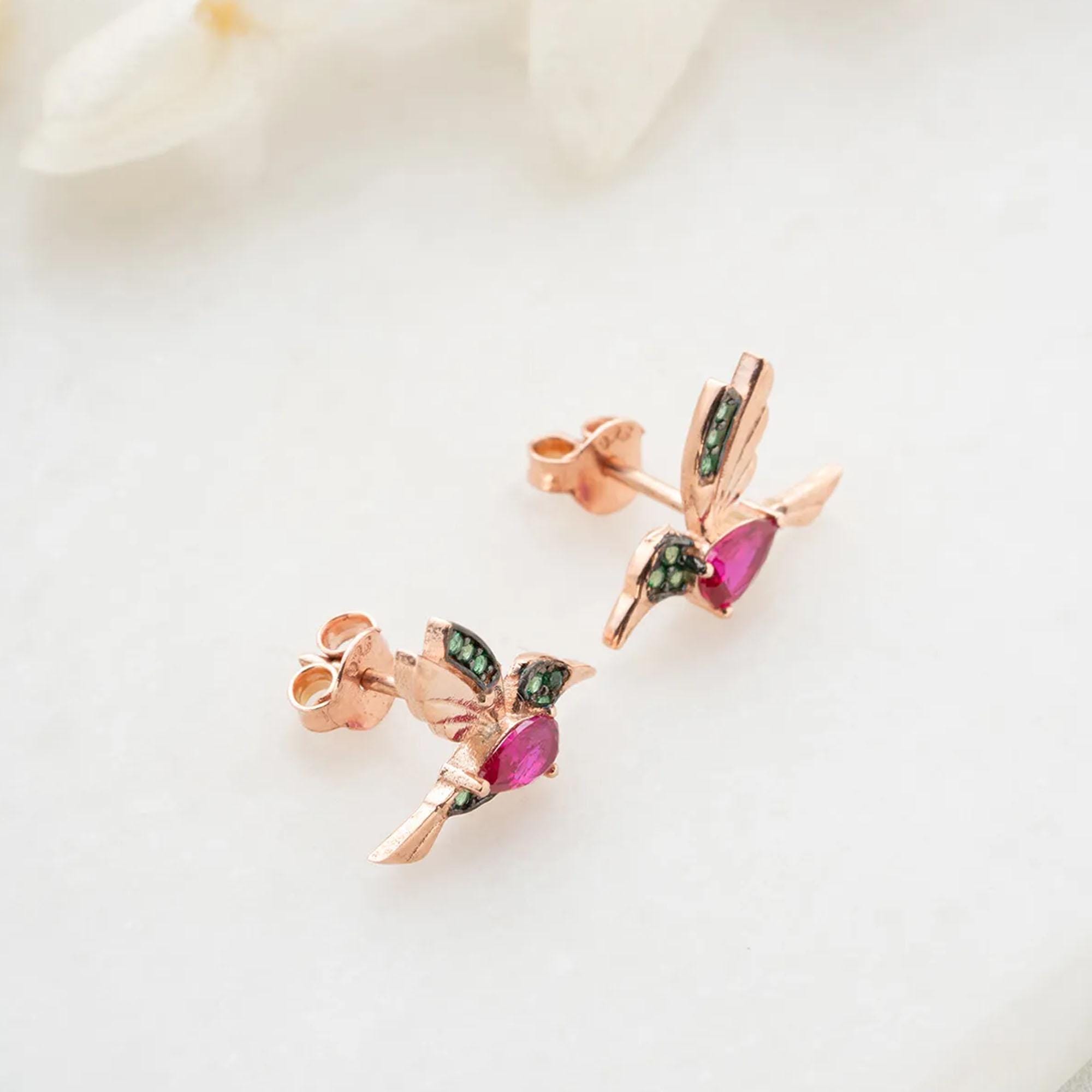 Hummingbird Earrings, Birthstone Tiny Hummingbird Stud Earrings, Dainty Hummingbird Jewelry, Bird Lover Gift, Birthday Gift, Holidays Gift