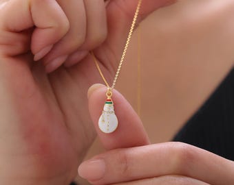 White Enamel Snowman Necklace, Sterling Silver Winter Jewelry