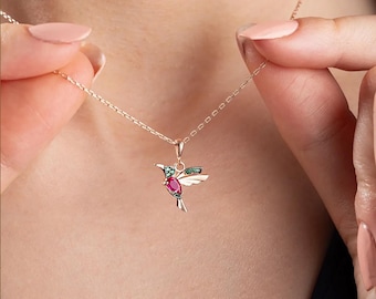 Purple Resin Sterling Silver Humming Bird Necklace Purple Resin Sterling Silver Humming Bird Necklace
